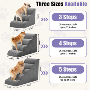 CONCETTA Pet Stairs Ramp, High-Density Foam Dog Cat Steps, Non-Slip Indoor Ladder for Couch, High Beds, Sofa, Gray