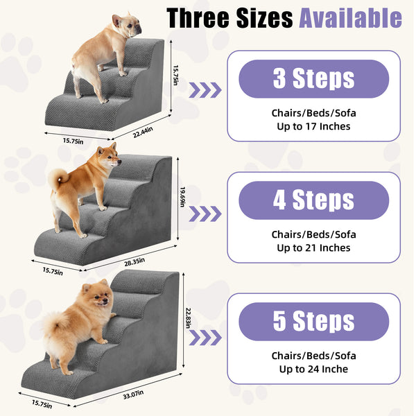 CONCETTA Pet Stairs Ramp, High-Density Foam Dog Cat Steps, Non-Slip Indoor Ladder for Couch, High Beds, Sofa, Gray