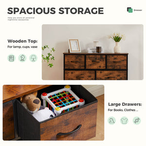 CONCETTA Dresser for Bedroom-with 7 Drawers, Chest Tower TV Stand,  Wooden Top for Living Room,  Bedroom, Closet