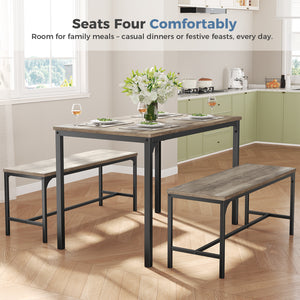 CONCETTA 3-Piece Dining Table Set with 1 Table,2 benches,Space-Saving Small Dining Set for 2–4 People for Apartment, Daily Meals & Bistro