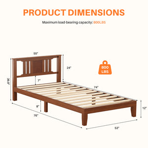 CONCETTA Solid Wood Platform Bed with Headboard, No Box Spring Needed, Wood Slat Support, Dark Brown Finish for Modern Bedroom, Full Size