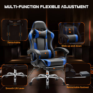 CONCETTA Gaming Chair Ergonomic Office Chair With Foot Rest, Big And Tall Executive Desk Chair With Lumbar Support, Padded Arms, Computer Chair For Home Office, Bedroom