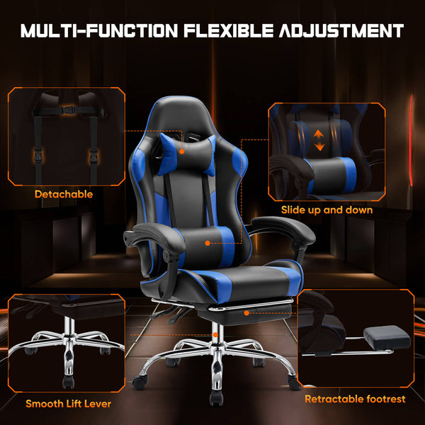 CONCETTA Gaming Chair Ergonomic Office Chair With Foot Rest, Big And Tall Executive Desk Chair With Lumbar Support, Padded Arms, Computer Chair For Home Office, Bedroom