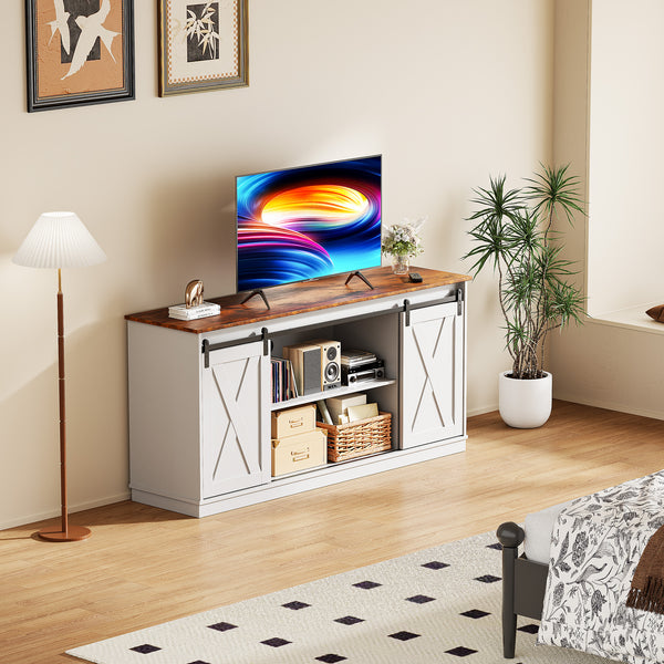 CONCETTA TV Stand, Storage Function, Mid-sized Farmhouse Style, Movable Sliding Door, Rust