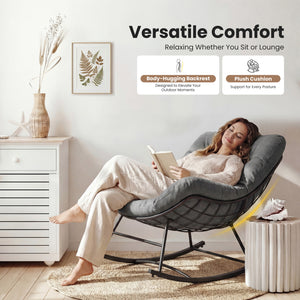 CONCETTA Heavy Duty Outdoor Rocking Chair with Cushion, Oversized Egg Lounge, 450 Lbs All-Weather Glider for Patio, Garden, Living Room