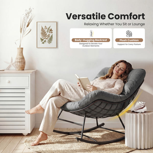 CONCETTA Heavy Duty Outdoor Rocking Chair with Cushion, Oversized Egg Lounge, 450 Lbs All-Weather Glider for Patio, Garden, Living Room