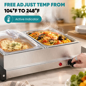SHOUFTW Stainless Steel Electric Warming Tray, Buffet Server with Adjustable Temperature Control, Food Warmer for Parties, Holidays & Catering.