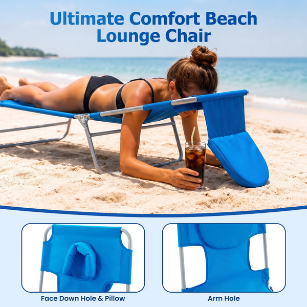 SHOUFTW 5-Position Beach leisure Folding lounge Chair, Easy to Carry and Store, Suitable for Vacation, Camping, Picnics, and Other Outdoor Activities, Sturdy and Durable