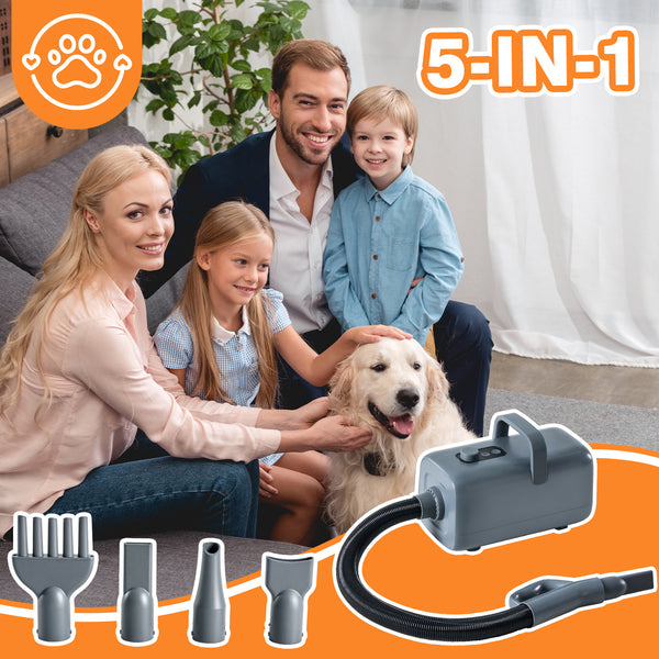 CONCETTA Large Dog Hair Grooming Blower,Dog Hair Dryer with Adjustable Wind Speed & Heater Temperature4 Nozzles, 6.5ft Cord for Dog Hair Force Blower