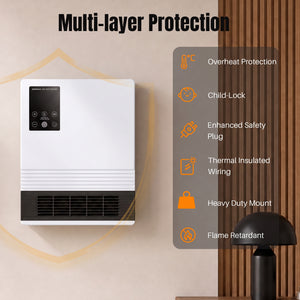 CONCETTA 1500W Wall‑Mount Electric Heater for Indoor Use,15‑Hour Timer, 2 Heat Settings, Touchscreen & Remote ControlOverheat Protection & Child Lock, White