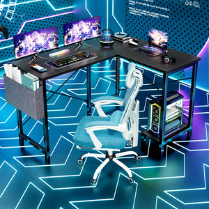 CONCETTA L-Shaped Computer Desk - 50" Corner Gaming Table with Console Shelf and Side Storage Pocket for Office, Bedroom, Living Room