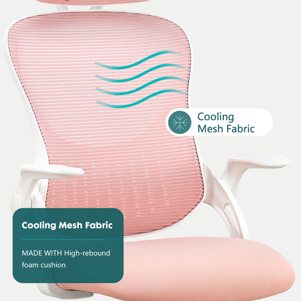 CONCETTA Ergonomic office chair - high back with wheels, adjustable headrest and flip-up armrests for bedroom, study, living room, office