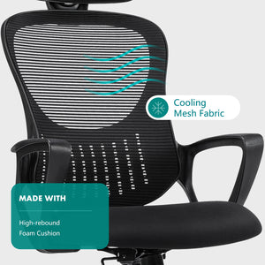 CONCETTA Ergonomic office chair - high back with wheels, adjustable headrest and flip-up armrests for bedroom, study, living room, office