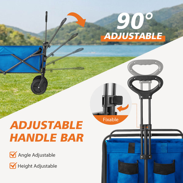 CONCETTA Collapsible Foldable Wagon Cart-with All-Terrain Wheels, Heavy Duty Utility Grocery Wagon with Drink Holders for Shopping Sports Camping