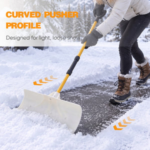 CONCETTA 30"/36" Snow Pusher, Wide Snow Plow Shovel with Non-Stick Poly Blade, Reinforced Metal Handle, Heavy-Duty Winter Removal Tool for Driveways & Sidewalks, White