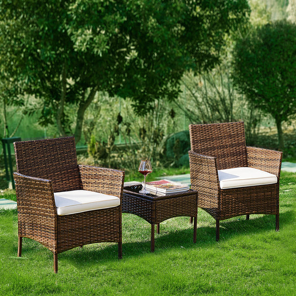 CONCETTA 3 Piece Patio Wicker Furniture Set , Patio Chair w/ Table w/ Cushions, Simple Modern Comfort