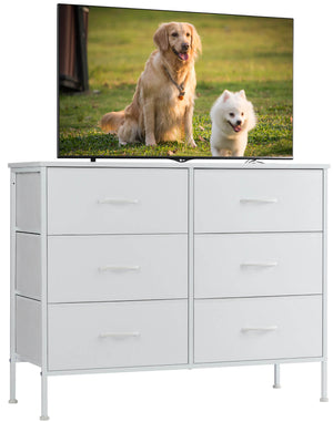 JOINSUN Dresser TV Stand, Console Table with 6 Wide Drawers, Entertainment Center for 55" TV Storage Fabric Dresser Drawer