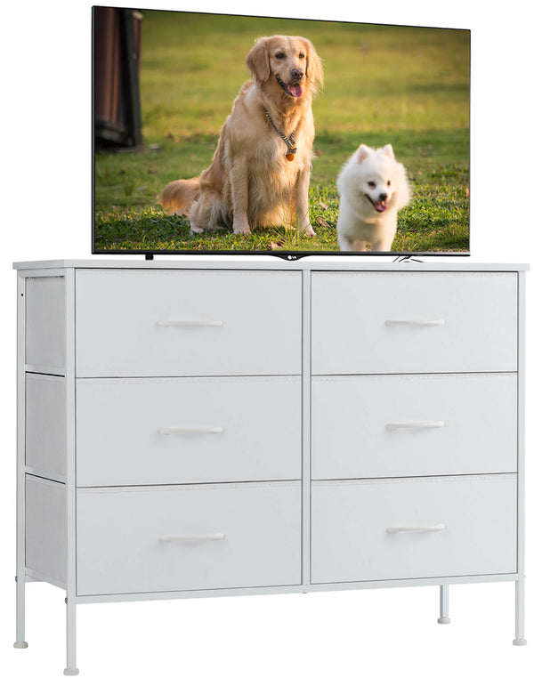 JOINSUN Dresser TV Stand, Console Table with 6 Wide Drawers, Entertainment Center for 55" TV Storage Fabric Dresser Drawer