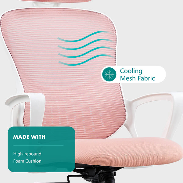 CONCETTA Ergonomic office chair - high back with wheels, adjustable headrest and flip-up armrests for bedroom, study, living room, office