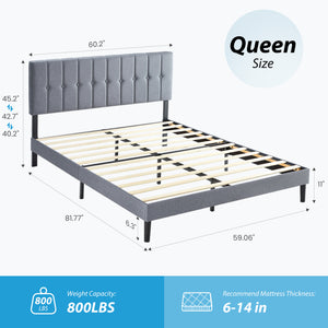 CONCETTA Grey Soft-Padded Bed, Grey Linen Sponge, Metal Frame, Full
