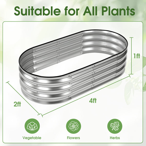 CONCETTA Galvanized Raised Garden Bed Kit with Safe Rubber Edging, Oval Metal Planter Box for Vegetables, Flowers, Herbs for Outdoor Gardening