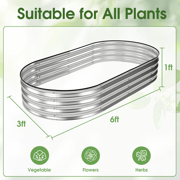 CONCETTA Galvanized Raised Garden Bed Kit with Safe Rubber Edging, Oval Metal Planter Box for Vegetables, Flowers, Herbs for Outdoor Gardening