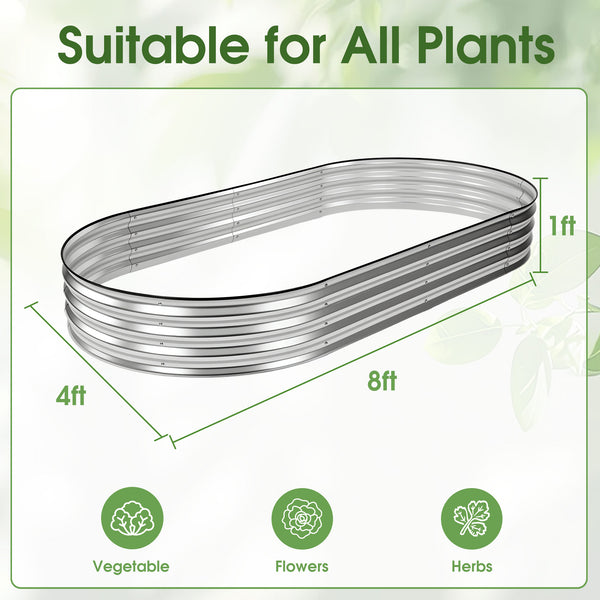 CONCETTA Galvanized Raised Garden Bed Kit with Safe Rubber Edging, Oval Metal Planter Box for Vegetables, Flowers, Herbs for Outdoor Gardening