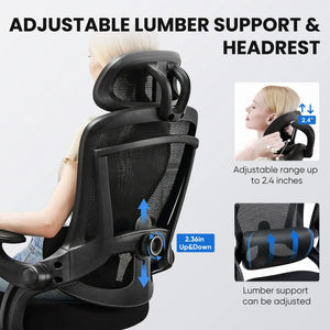 Ergonomic High Back Office Chair with Adjustable Lumbar Support, Headrest for Adults, Grey