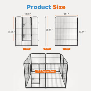 CONCETTA Dog Playpen - Collapsible Portable Pet Pen, High Metal Sport Puppy Pen with Gate for Garden, Patio, RV Camping