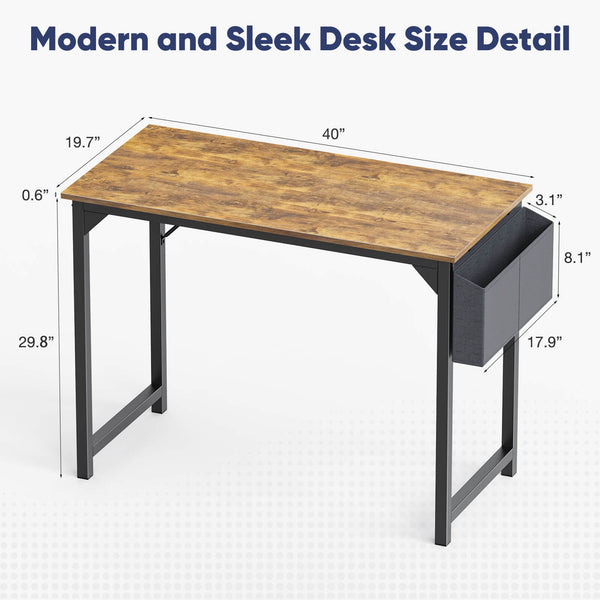 CONCETTA Computer Desk - 32/40/47/55/63 inch Student Kids Study Wooden Desk with Headphone Hook and Storage Bag for Bedroom, Living Room, Study Room