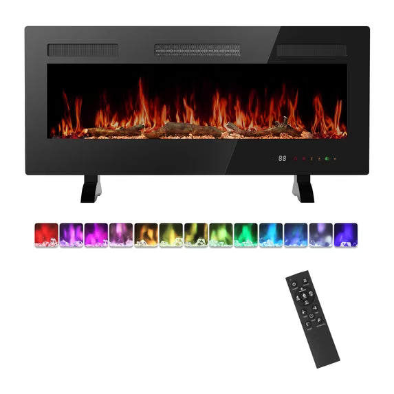 CONCETTA 1500W Electric Fireplace with 13 Flame Colors, 12-Hour Timer, Low-Noise, Wall-Mounted, Freestanding, or Built-In