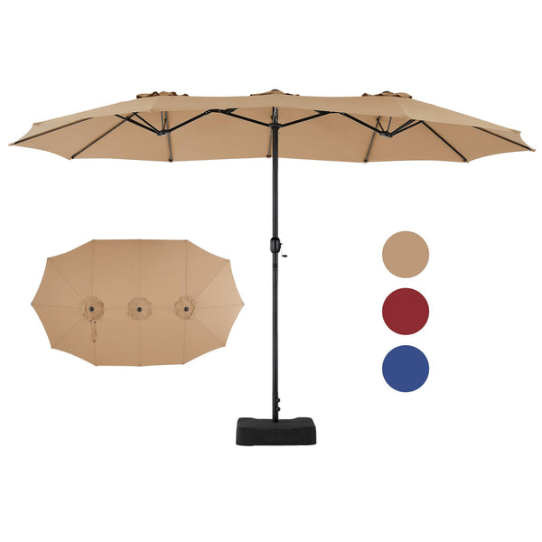 CONCETTA 15FT Double-Sided Patio Umbrella with Base, Crank, 12 Sturdy Ribs, for Garden, Deck, Beach