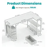 L Shaped Computer Desk with 3 Drawers, Power Outlets, USB Ports, and Monitor Stand, Corner Gaming Desk for Home Office