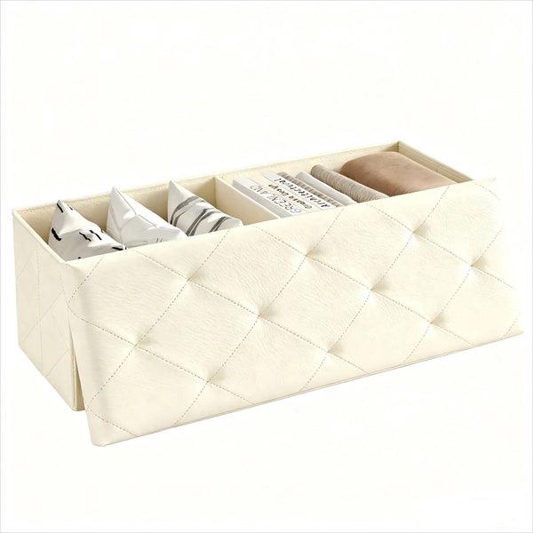 CONCETTA Storage Ottoman Bench, Foldable Footrest Stool with High Load Capacity, Holds Up to 660 lb, PVC