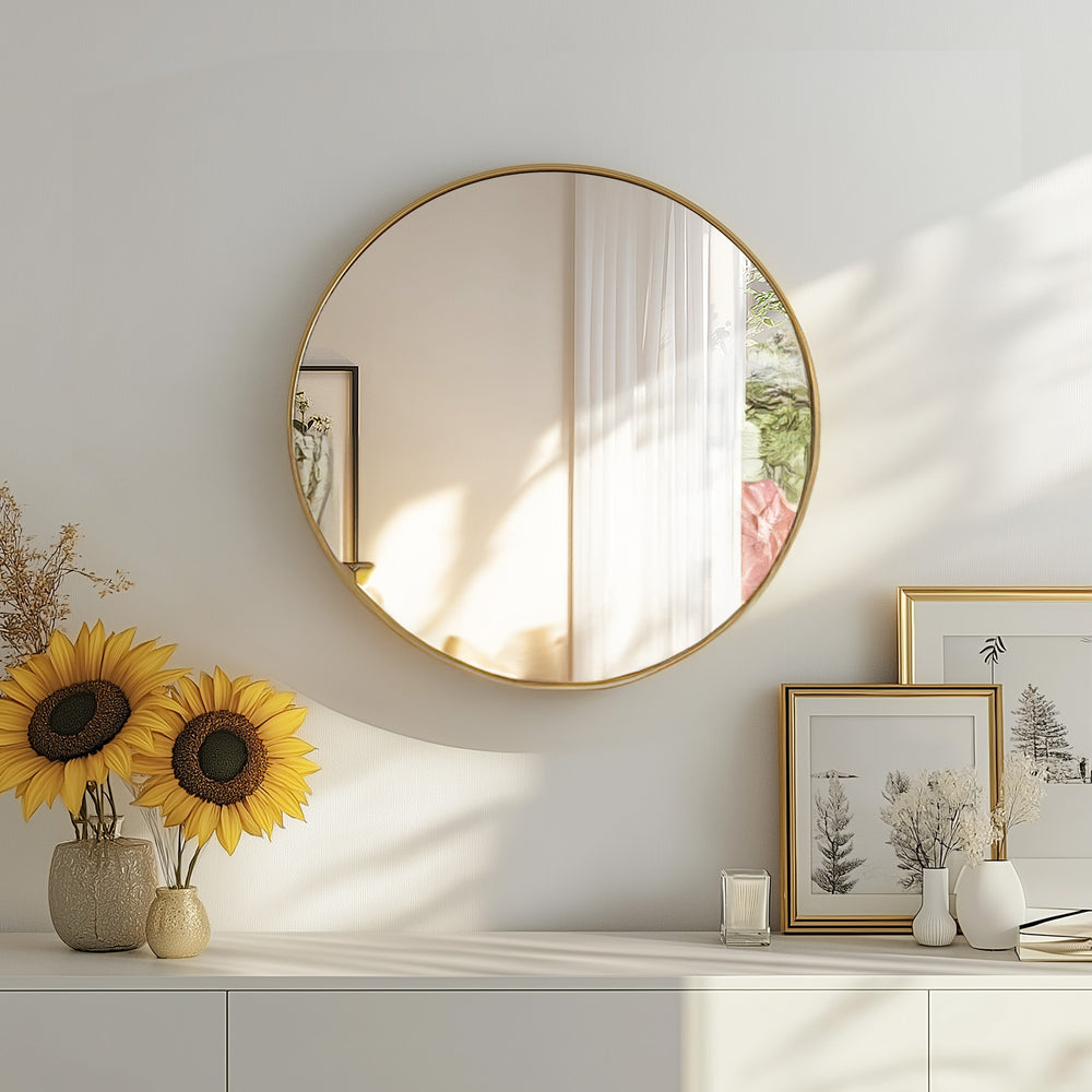 CONCETTA 28-Inch Round Wall-Mounted Mirror, Made Of High-Quality Aluminum, With a Clear And Bright Mirror Surface, Equipped With a Convenient Hook