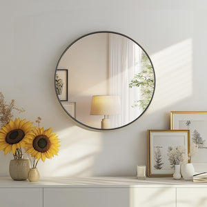 CONCETTA 28-Inch Round Wall-Mounted Mirror, Made Of High-Quality Aluminum, With a Clear And Bright Mirror Surface, Equipped With a Convenient Hook