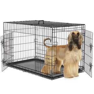 JOINSUN Dog Crate-24/30/36/42/48 inch, Double Door Dog Cage with Divider Panel and Plastic Leak-Proof Pan Tray, foldable, easy to carry, suitable for indoor, outdoor, travel use