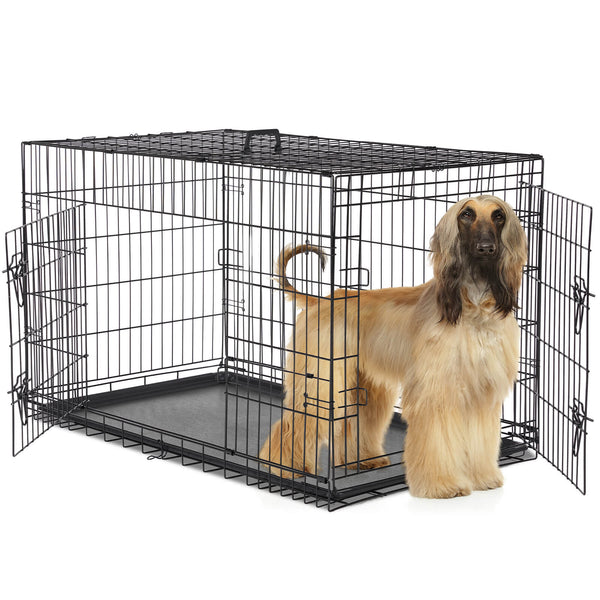 JOINSUN Dog Crate-24/30/36/42/48 inch, Double Door Dog Cage with Divider Panel and Plastic Leak-Proof Pan Tray, foldable, easy to carry, suitable for indoor, outdoor, travel use