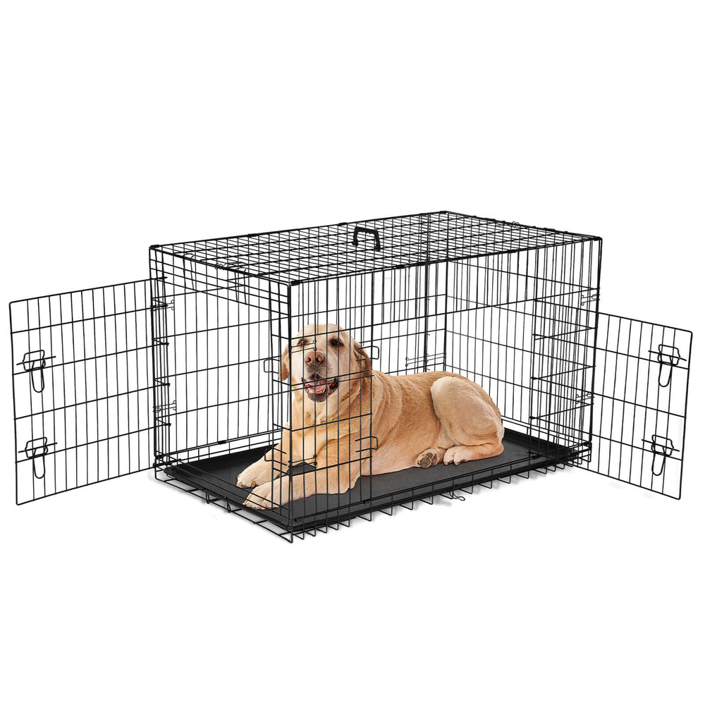 CONCETTA Dog Crate-24/30/36/42/48 inch, Double Door Dog Cage with Divider Panel and Plastic Leak-Proof Pan Tray, foldable, easy to carry, suitable for indoor, outdoor, travel use.
