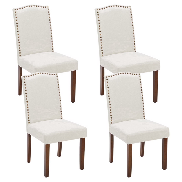 CONCETTA Set of Living Room, Upholstered Leather Dining, Parsons Nailhead Trim and Wood Legs