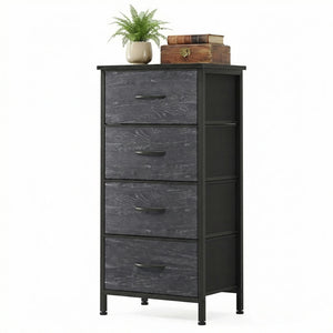 CONCETTA 4 Drawer Dresser, Wide Chest Drawers Nightstand Storage Tower Storage Fabric Dresser With Wood Top for Living Room, Bedroom, Closet