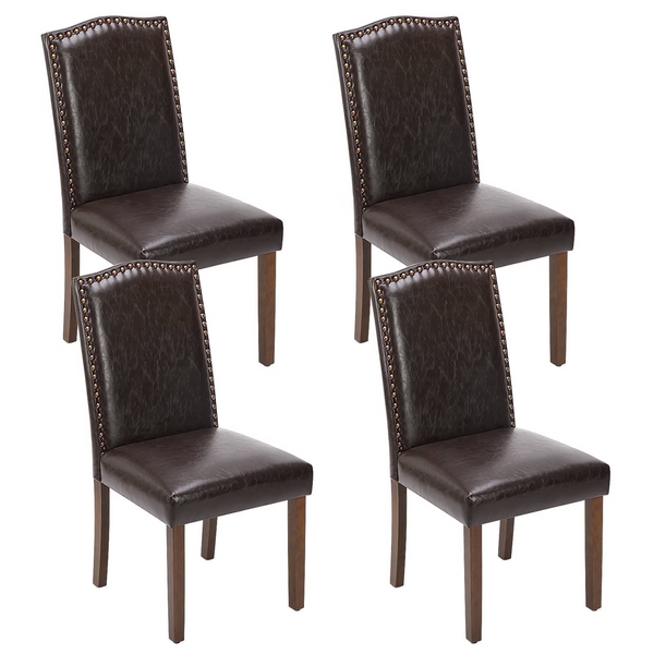 CONCETTA Set of Living Room, Upholstered Leather Dining, Parsons Nailhead Trim and Wood Legs
