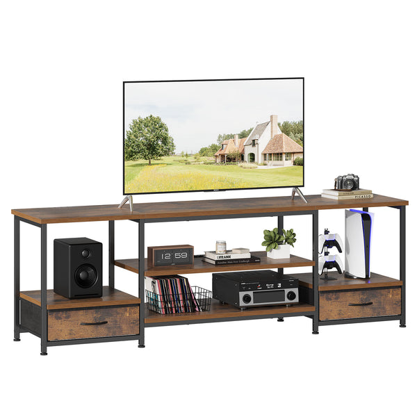 CONCETTA TV stand, with Power Socket, 2 drawers, Adjustable Shevles, Suitable for Living Room and Bedroom, Brown