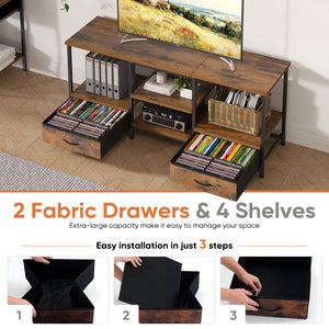CONCETTA TV stand, with Power Socket, 2 drawers, Adjustable Shevles, Suitable for Living Room and Bedroom, Brown