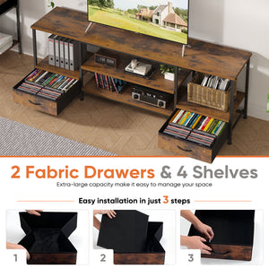 CONCETTA TV stand, with Power Socket, 2 drawers, Adjustable Shevles, Suitable for Living Room and Bedroom, Brown