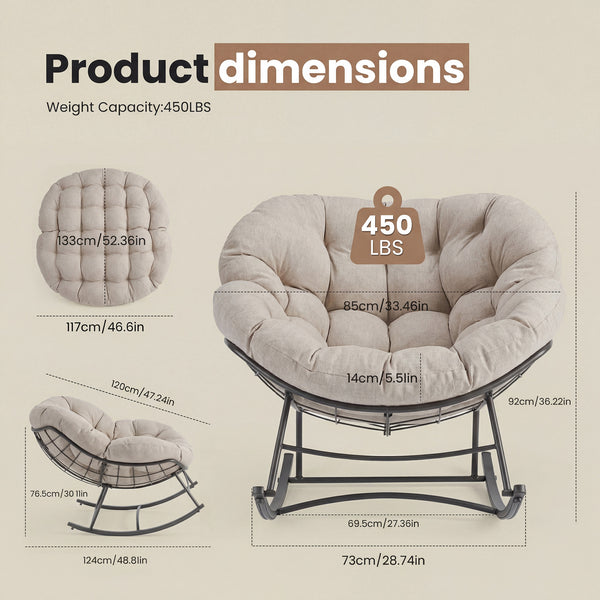 CONCETTA Heavy Duty Outdoor Rocking Chair with Cushion, Oversized Egg Lounge, 450 Lbs All-Weather Glider for Patio, Garden, Living Room