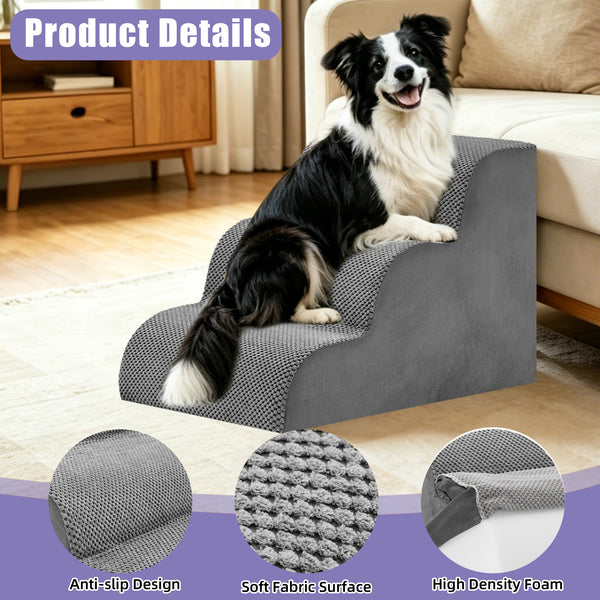 CONCETTA Pet Stairs Ramp, High-Density Foam Dog Cat Steps, Non-Slip Indoor Ladder for Couch, High Beds, Sofa, Gray