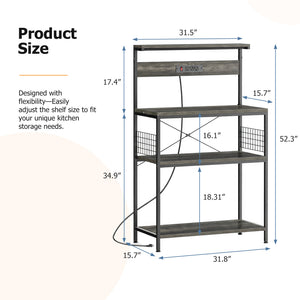 SHOUFTW Kitchen Storage Rack with Power Outlet, 4-Tier Backer's Rack for Microwave Stand & Coffee Bar Storage