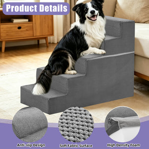 CONCETTA Pet Stairs Ramp, High-Density Foam Dog Cat Steps, Non-Slip Indoor Ladder for Couch, High Beds, Sofa, Gray