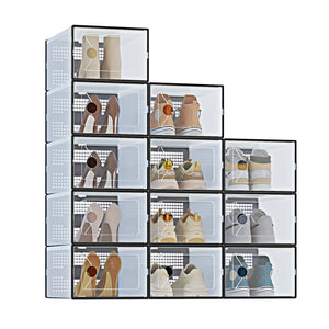 CONCETTA 12/15-Pack Shoe Box Organizer for up to US Size 9, Stackable Plastic Storage Rack for Closet Hallway Bedroom